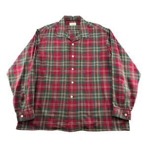 Vintage 1950s Manhattan Plaid Loop Collar Shirt Mens XL Wool Cotton Rockabilly